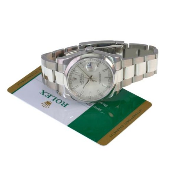 ROLEX DATEJUST UNISEX WATCH 36 MM SILVER INDEX DIAL STEEL SMOOTH OYSTER 116200 - Picture 6 of 9